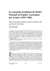 La recepción académica de Michel Foucault en España: la pregunta por el saber (1967-1986) | Biblioteca Virtual Miguel de Cervantes