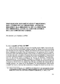 Privilegios estamentales y reforma del clero en la crisis del Antiguo Régimen : la jerarquía de la diócesis de Orihuela ante la convocatoria de las Cortes de Cádiz / Emilio La Parra López | Biblioteca Virtual Miguel de Cervantes