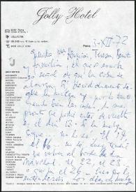 Carta de Francisco Rabal a su familia. Roma, 3 de diciembre de 1972 | Biblioteca Virtual Miguel de Cervantes