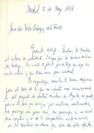 Carta de Francisco Rabal a Félix Rodríguez de la Fuente. Madrid, 5 de mayo de 1974 | Biblioteca Virtual Miguel de Cervantes