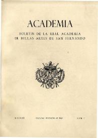 Academia : Boletín de la Real Academia de Bellas Artes de San Fernando. Segundo semestre 1958. Número 7. Preliminares e índice | Biblioteca Virtual Miguel de Cervantes
