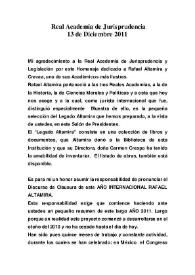 Real Academia de Jurisprudencia, 13 de Diciembre 2011 [Discurso de Clausura] / Pilar Altamira | Biblioteca Virtual Miguel de Cervantes