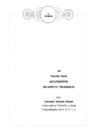 Un teatro para adolescentes : su aspecto pedagógico / por Consuelo Valcarce Burgos | Biblioteca Virtual Miguel de Cervantes
