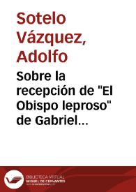 Sobre la recepción de "El Obispo leproso" de Gabriel Miró / Adolfo Sotelo Vázquez | Biblioteca Virtual Miguel de Cervantes