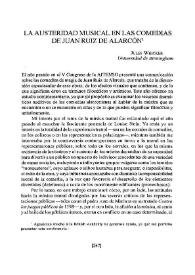 La austeridad musical en las comedias de Juan Ruiz de Alarcón / Jules Whicker | Biblioteca Virtual Miguel de Cervantes