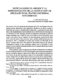 Noticias sobre el origen y la representación de "La destrucción de Jerusalén" en el teatro doctrinal novohispano / Luis Carlos Salazar | Biblioteca Virtual Miguel de Cervantes