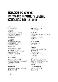 Boletín Iberoamericano de Teatro para la Infancia y la Juventud, núm. 34 (octubre-diciembre 1984). Relación de Grupos de Teatro Infantil y Juvenil conocidos por la AETIJ | Biblioteca Virtual Miguel de Cervantes