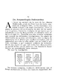 De Arqueología Salmantina / P. César Morán, O.S.A. | Biblioteca Virtual Miguel de Cervantes