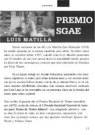 Luis Matilla. Premio SGAE | Biblioteca Virtual Miguel de Cervantes