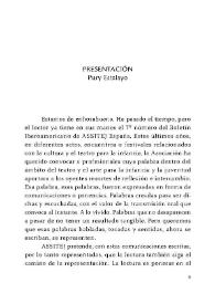 Boletín Iberoamericano de Teatro para la Infancia y la Juventud, núm. 7 (octubre 2006). Presentación / Pury Estalayo | Biblioteca Virtual Miguel de Cervantes