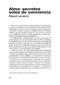 Alma: secretos soles de conciencia [Reseña] / Raquel Lanseros | Biblioteca Virtual Miguel de Cervantes