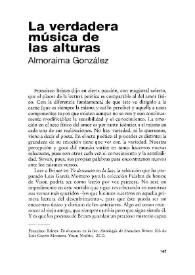 La verdadera música de las alturas [Reseña] / Almoraima González | Biblioteca Virtual Miguel de Cervantes