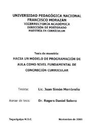 Hacia un modelo de programación de aula como nivel fundamental de concreción curricular / Juan Simón Membreño | Biblioteca Virtual Miguel de Cervantes
