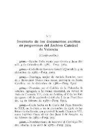 Inventario de los documentos escritos en pergaminos del Archivo Catedral de Valencia [VI] (Continuación) / Elías Olmos Canalda | Biblioteca Virtual Miguel de Cervantes