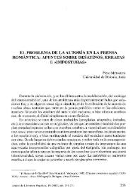 El problema de la autoría en la prensa romántica : apuntes sobre desatinos, erratas e "imposturas" / Piero Menarini | Biblioteca Virtual Miguel de Cervantes