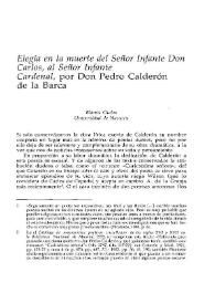 "Elegía en la muerte del Señor Infante Don Carlos, al Señor Infante Cardenal" por Don Pedro Calderón de la Barca / Blanca Oteiza | Biblioteca Virtual Miguel de Cervantes