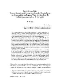 Los rostros de Ester : Tres versiones dramáticas auriseculares del libro de Ester: "La hermosa Ester" de Lope de Vega, "La reina Ester" de Godínez y "La gran sultana" de Cervantes / Ruth Fine | Biblioteca Virtual Miguel de Cervantes