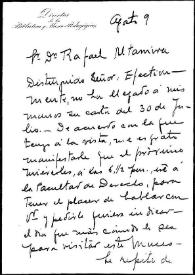 Carta de Luis María Jordán, director de la Biblioteca y Museo Pedagógicos, a Rafael Altamira. Buenos Aires, 9 de agosto de [1909?] | Biblioteca Virtual Miguel de Cervantes