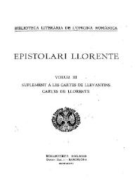 Epistolari Llorente. Volum III. Suplement a les Cartes de llevantins. Cartes de Llorente | Biblioteca Virtual Miguel de Cervantes