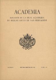 Academia : Boletín de la Real Academia de Bellas Artes de San Fernando. Segundo semestre 1965. Número 21. Preliminares e índice | Biblioteca Virtual Miguel de Cervantes