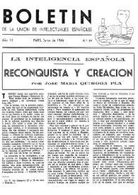 Boletín de la Unión de Intelectuales Españoles. Año III, núm. 19, junio 1946 | Biblioteca Virtual Miguel de Cervantes