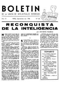 Boletín de la Unión de Intelectuales Españoles. Año III, núm. 22, septiembre 1946 | Biblioteca Virtual Miguel de Cervantes