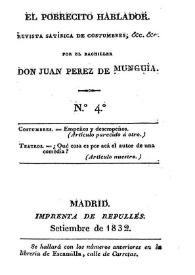 El Pobrecito Hablador : revista satírica de costumbres. Núm. 4 septiembre de 1832 | Biblioteca Virtual Miguel de Cervantes