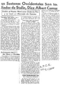 Sus sostenes occidentales son los aliados de Stalin, dice Albert Camus / Octavio Paz | Biblioteca Virtual Miguel de Cervantes