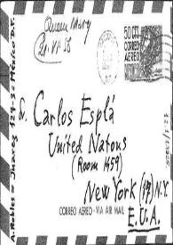 Sobre por correo aéreo dirigido a Carlos Esplá, con fecha del 21 de Junio de 1958 | Biblioteca Virtual Miguel de Cervantes