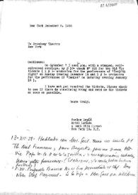 Carta de Carlos Esplá a Broadway Theatre. Nueva York, 6 de diciembre de 1958 | Biblioteca Virtual Miguel de Cervantes