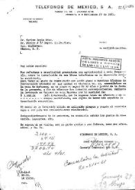 Informe realizado por José González Crespo, Gerente Comercial de "Teléfonos de México" a Carlos Esplá Rizo. México, 27 de noviembre de 1961 | Biblioteca Virtual Miguel de Cervantes