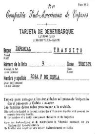 Tarjeta de desembarque de la Compañía "Sud-Americana de Vapores" de Rosa Fargá de Esplá, año 1940 | Biblioteca Virtual Miguel de Cervantes