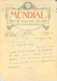 Carta manuscrita en papel de Mundial Magazine | Biblioteca Virtual Miguel de Cervantes