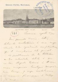 Carta manuscrita con membrete "Grand Hotel National Lucerne" y grabado. | Biblioteca Virtual Miguel de Cervantes