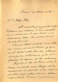 Carta de M. Macías a F. Fita comunicándole que ha recibido el Boletín de la Real Academia en donde se publica su inscripción de Probo y le informa de los trabajos que saldrán en su Boletín (Orense); nuevas inscripciones de Astroga y otras correcciones / Boletín de la Comisión de Monumentos de Orense | Biblioteca Virtual Miguel de Cervantes