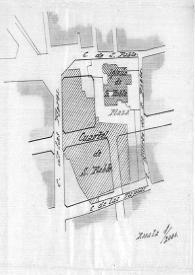 Dibujo de la situación de la Iglesia de San Pablo del Campo y del proyecto de reforma del barrio | Biblioteca Virtual Miguel de Cervantes