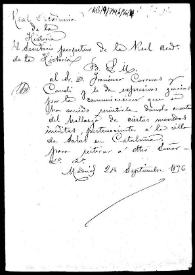 Minuta de oficio de acuse de recibo del informe sobre el hallazgo de un tesoro de monedas del siglo XVII en Salars | Biblioteca Virtual Miguel de Cervantes