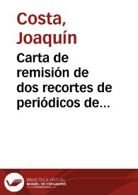 Carta de remisión de dos recortes de periódicos de Edimburgo en que se dan noticias acerca de la protección que el Papa Benedicto XIII dispensó a la Universidad de San Andrés de Glasgow, así como de cinco fotografías relacionadas con el Papa Luna | Biblioteca Virtual Miguel de Cervantes