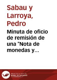 Minuta de oficio de remisión de una "Nota de monedas y miliarios de Galicia" de Barros Sibelo. | Biblioteca Virtual Miguel de Cervantes