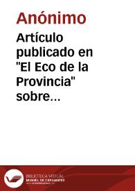 Artículo publicado en "El Eco de la Provincia" sobre la Torre de Mormojón. | Biblioteca Virtual Miguel de Cervantes