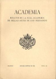 Academia : Boletín de la Real Academia de Bellas Artes de San Fernando. Segundo semestre 1966. Núm. 23. Preliminares e índice | Biblioteca Virtual Miguel de Cervantes