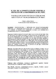 El rol de la Constitución de Cádiz en la gestación de la independencia del Perú = The role of Constitution of Cádiz in the gestation of the independence of Perú / César Landa Arroyo | Biblioteca Virtual Miguel de Cervantes