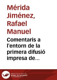 Comentaris a l'entorn de la primera difusió impresa de Joan Roís de Corella / Rafael Manuel Mérida Jiménez | Biblioteca Virtual Miguel de Cervantes