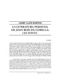 La literatura perduda de Joan Roís de Corella: les fonts / Josep Lluís Martos | Biblioteca Virtual Miguel de Cervantes
