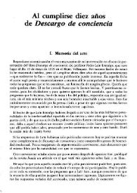 Al cumplir diez años de "Descargo de conciencia" / Francisco Vega Díaz | Biblioteca Virtual Miguel de Cervantes