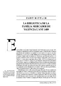 La biblioteca de la família Mercader de València l'any 1486 / Curt Wittlin | Biblioteca Virtual Miguel de Cervantes