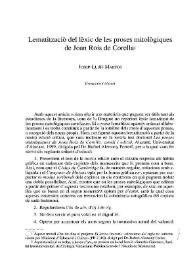 Lematitzaciò del lèxic de les proses mitològiques de Joan Roís de Corella / Josep-Lluís Martos | Biblioteca Virtual Miguel de Cervantes