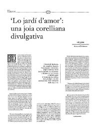 "Lo jardí d'amor": una joia corelliana divulgativa / Lluís Alpera | Biblioteca Virtual Miguel de Cervantes
