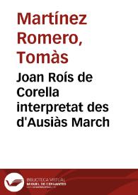 Joan Roís de Corella interpretat des d'Ausiàs March / Tomàs Martínez Romero | Biblioteca Virtual Miguel de Cervantes