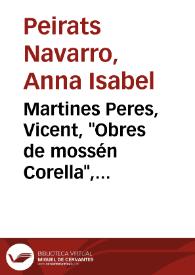 Martines Peres, Vicent, "Obres de mossén Corella", Madrid, Gredos, 2001 [Ressenya] / Anna I. Peirats | Biblioteca Virtual Miguel de Cervantes